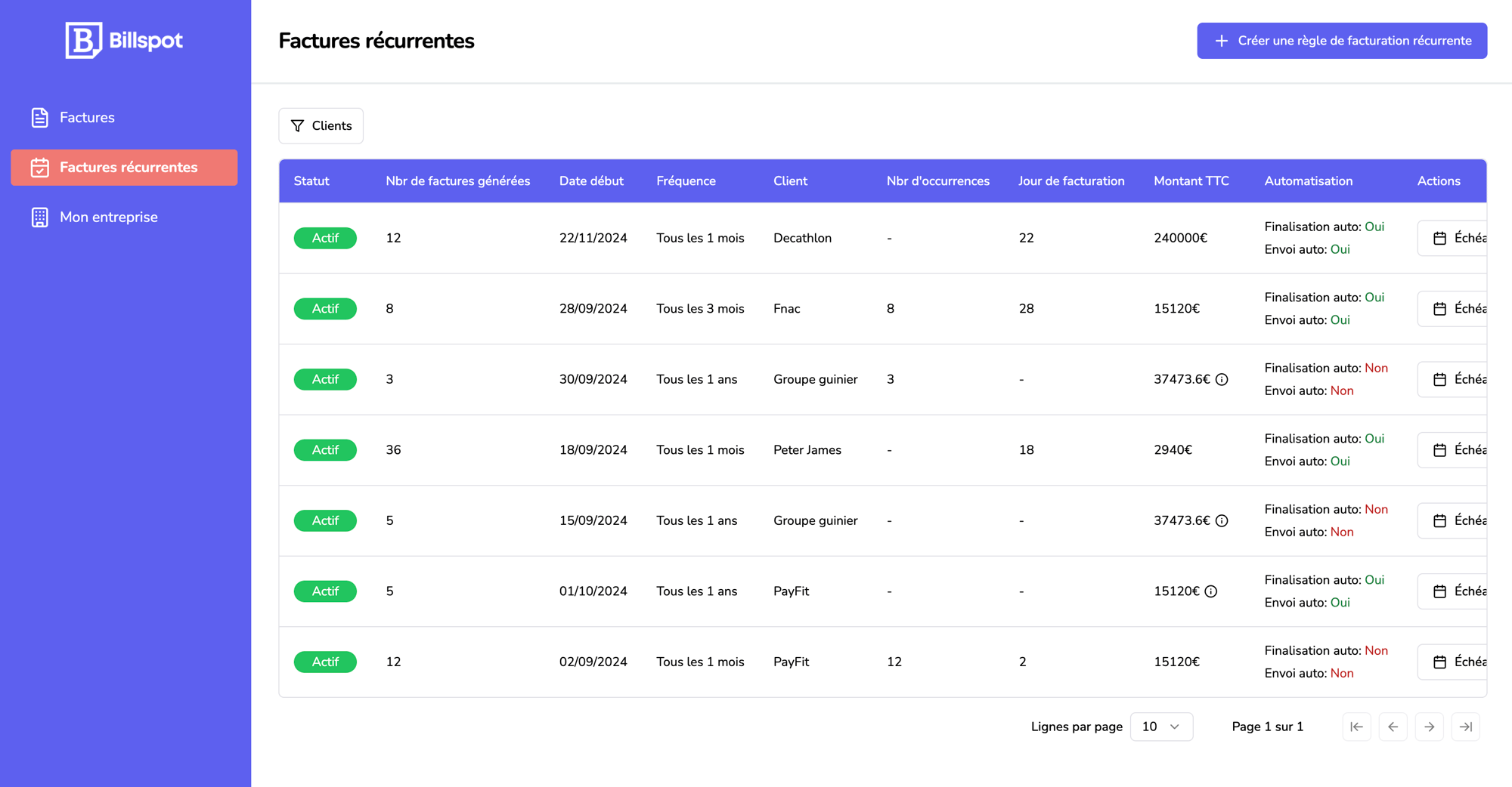 Factures récurrentes